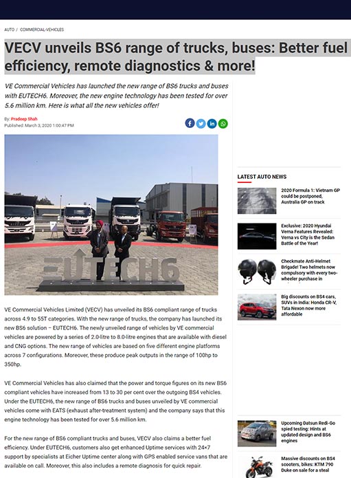 VECV unveils BS6 range of trucks, buses: Better fuel efficiency, remote diagnostics & more!