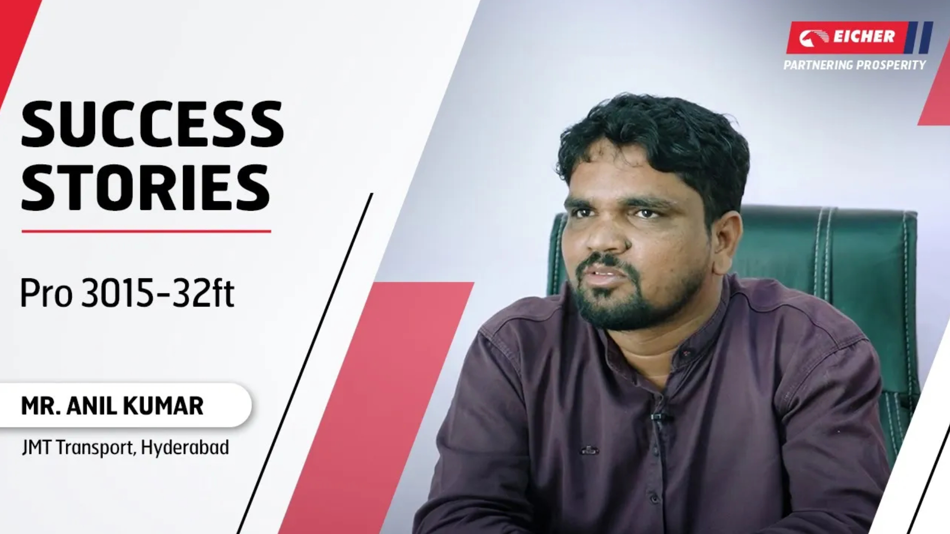 Eicher LMD Success Stories- JMT Transport From Hyderabad With Eicher Pro 3015-32ft