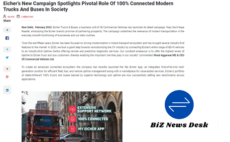 Eicher’s New Campaign Spotlights Pivotal Role Of 100% Connected Modern Trucks And Buses In Society 