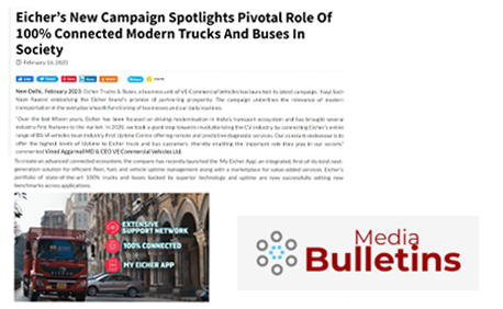 Eicher’s New Campaign Spotlights Pivotal Role Of 100% Connected Modern Trucks And Buses In Society